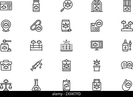 Cannabis Icons Kollektion ist eine Vektorillustration mit bearbeitbarem Strich. Stock Vektor