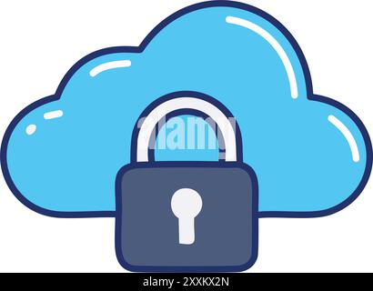 Symbol für Cloud-Sicherheit mit Vorhängeschloss. Einfaches Vektorsymbol, das eine Cloud mit einem Vorhängeschloss darstellt und die sichere Datenspeicherung und den sicheren Schutz symbolisiert. Stock Vektor