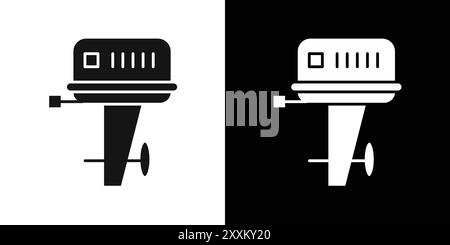 Bootsmotor Symbol Vektorsymbol oder Schildersatz Kollektion in Schwarz-weiß-Umrandung Stock Vektor