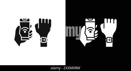 NFC Armband Connected Icon Vector Symbol oder Schild Set Kollektion in schwarz-weiß Umrandung Stock Vektor