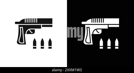 Pistole mit Munition Icon Vector Symbol oder Schild Set Sammlung in schwarz-weiß Umriss Stock Vektor