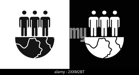 World Population Icon Vector Symbol oder Schild Set Kollektion in schwarz-weiß Umrandung Stock Vektor