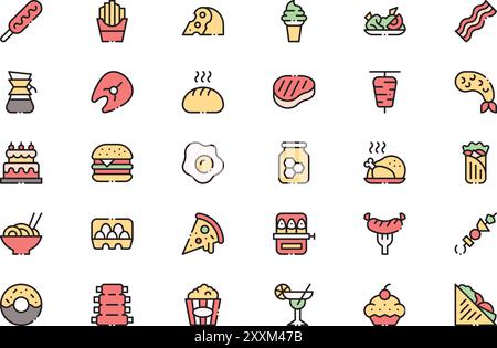 Instagram Highlights Stories die Kollektion Food Icons ist eine Vektorillustration mit bearbeitbarem Strich. Stock Vektor