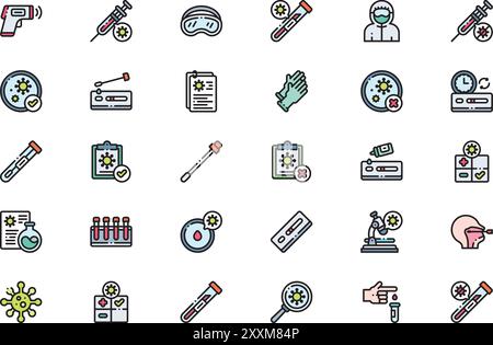 COVID Tests Icons Collection ist eine Vektorillustration mit bearbeitbarem Kontur. Stock Vektor