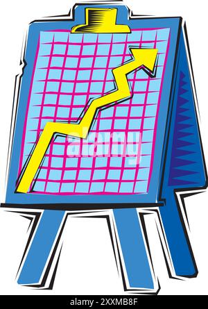 Konzept mit hohem Risiko und hoher Rendite. Selbstbewusster, intelligenter Geschäftsmann, Investor, der auf einem Aufwachsdiagramm über dem Wortrisiko steht. Stock Vektor