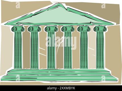Clip Art einer Illustration eines antiken griechischen oder römischen Tempels mit Säulen oder Säulen Gebäude Vektor Stock Vektor