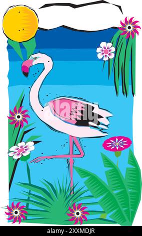 Eine Illustration des Flamingovogels rosa Vogel mit langen Beinen Design Vektor Stock Vektor