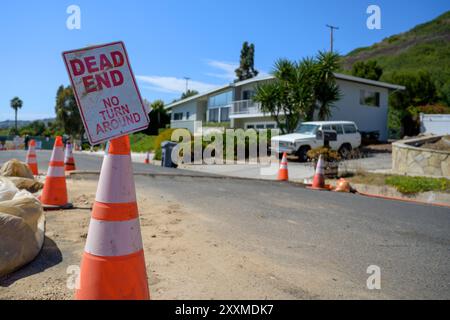 Die Landbewegung verursacht anhaltende Probleme im wohlhabenden Stadtteil Rancho Palos Verdes, Kalifornien. Stockfoto