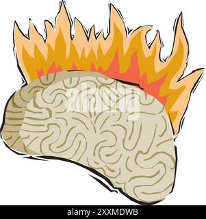 Icon menschliches Gehirn brennt in Flammen. Concept Logo Migräne oder Stress. Vektorgrafik, Illustration Stock Vektor