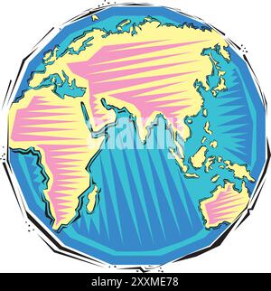 Hand gezeichneter abstrakter Clipart der globalen Erde Planeten Karte Vektor Illustration Stock Vektor