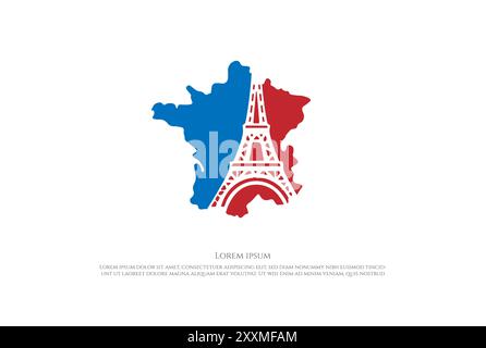 Frankreich Karte mit Paris Eiffelturm für Reise Logo Design Vektor Stock Vektor