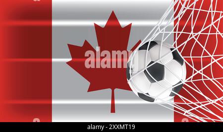 Fußball oder Fußball im Goal Net isoliert auf Canada Shaded Flag, Sportzubehör für Spiel-, Meisterschafts- und Wettkampfdesign Stock Vektor