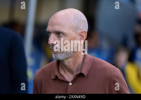 Broendby, Dänemark. November 2023. Broendbys Cheftrainer Jesper Soerensen während des Superliga-Spiels zwischen Broendby IF und Randers FC am Sonntag, den 25. August 2024, im Broendby Stadium. (Foto: Claus Bech/Ritzau Scanpix) Credit: Ritzau/Alamy Live News Stockfoto