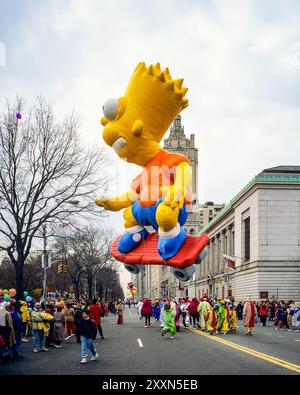 New York, 28. November 1991, Bart Simpson Ballon, Macy's Thanksgiving Day Parade, New York City, NYC, New York State, New York City, New York State, USA, Stockfoto