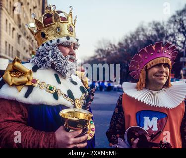 New York, 28. November 1991, Teilnehmer mit mittelalterlichen Kostümen, Macy's Thanksgiving Day Parade, New York City, New York City, New York City, New York State, New York City, New York State, USA, Stockfoto