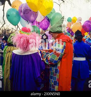 New York, 28. November 1991, Macy's Thanksgiving Day Parade, Clowns, Ballons, New York City, NYC, NY, Bundesstaat New York, USA, Stockfoto