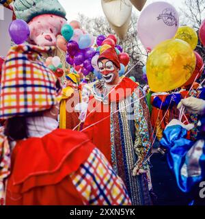 New York, 28. November 1991, Macy's Thanksgiving Day Parade, Clowns, Ballons, New York City, NYC, NY, Bundesstaat New York, USA, Stockfoto