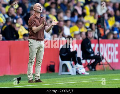 Broendby, Dänemark. November 2023. Broendbys Cheftrainer Jesper Soerensen während des Superliga-Spiels zwischen Broendby IF und Randers FC im Broendby Stadium Sonntag, 25. August 2024. (Foto: Claus Bech/Ritzau Scanpix) Credit: Ritzau/Alamy Live News Stockfoto