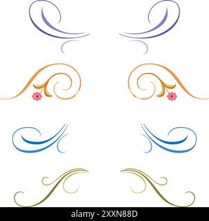 Vintage florale kalligraphische florale Vignette Scroll Ecken ornamentale Design Elemente Set isolierte Vektor Illustration Stock Vektor