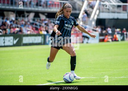 Washington, Usa. August 2024. Washington, DC, USA, 24. August 2024: Trinity Rodman (2 Washington Spirit) während des Spiels der National Women's Soccer League zwischen Washington Spirit und Kansas City, aktuell im Audi Field in Washington, DC, USA (NUR REDAKTIONELLE VERWENDUNG). (Rebekah Wynkoop/SPP) Credit: SPP Sport Press Photo. /Alamy Live News Stockfoto