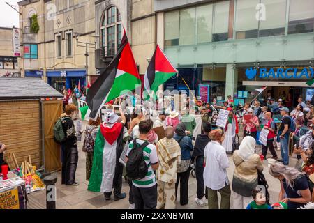 Pro-palästinensische protestmarsch und Kundgebung in der walisischen Hauptstadt Cardiff im August 2024 Stockfoto