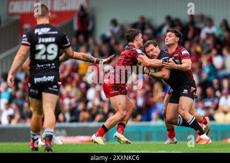 Während des Spiels der Betfred Super League Runde 23 London Broncos gegen Leigh Leopards in Plough Lane, Wimbledon, Großbritannien, 25. August 2024 (Foto: Izzy Poles/News Images) Stockfoto