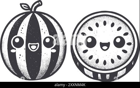 Grunge-Style: Lachender Fruchtcharakter mit Textur, rauer handgezeichnet mit genarbtem Druck. Stock Vektor