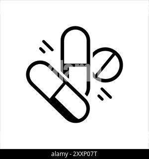 Pillen-Symbol oder modernes Liniensymbol. Vektorgrafik und Ikonendesign mit auffälligen Konturen. Schwarz-weiß Pixel Perfect minimalistisches Symbol isoliert weiß Stock Vektor