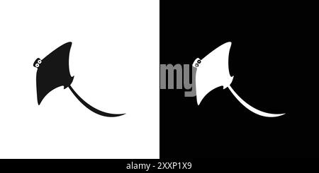 Bat Ray Fish Icon Black Line Art Vektor in schwarz-weiß Umriss Set Sammlung Zeichen Stock Vektor