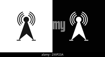 Broadcast-Symbol Schwarzer Linie Kunstvektor in Schwarzweiß-Umriss Set Collection-Schild Stock Vektor