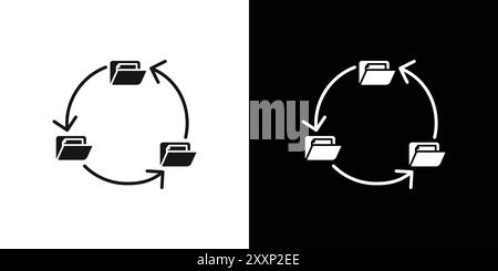 Symbol für Datensynchronisierung Schwarzer Strichvektor in Schwarzweiß-Umrandung Set Collection Sign Stock Vektor