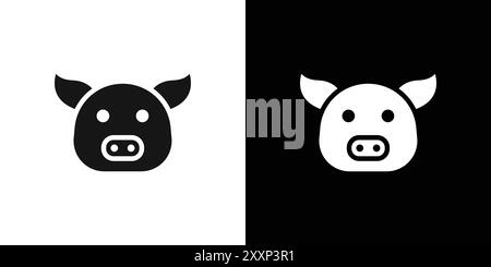 Pig Face Icon Black Line Art Vektor in schwarz-weiß Umrisse Set Collection Zeichen Stock Vektor
