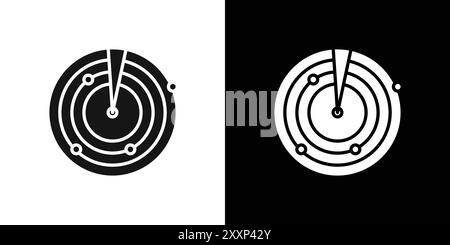 Symbol für Radarerkennung Schwarzer Linien-Kunstvektor in Schwarzweiß-Umrandung Set Collection Sign Stock Vektor