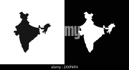 Indische Karte Symbol Schwarze Linie Art Vektor in schwarz-weiß Umrisse Set Sammlung Zeichen Stock Vektor