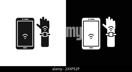 NFC Armband Connected Icon Black Line Art Vektor in schwarz-weiß Umrissset Collection Zeichen Stock Vektor