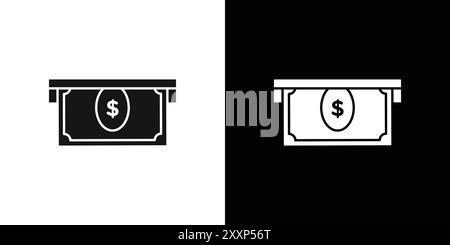 Geld in Geldautomat Icon Black Line Art Vektor in schwarz-weiß Umrisse Set Sammlungsschild Stock Vektor