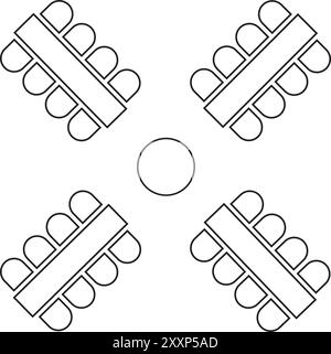 Sitzplatzanordnung für Hochzeitsbankette oder festliche Veranstaltungen. Sitzplätze im Restaurant oder Café. Draufsicht. Schematische Pläne für Tische und Stühle Stock Vektor