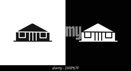 Jurte Icon Black Line Art Vektor in schwarz-weiß Umrisse Set Sammlung Zeichen Stock Vektor