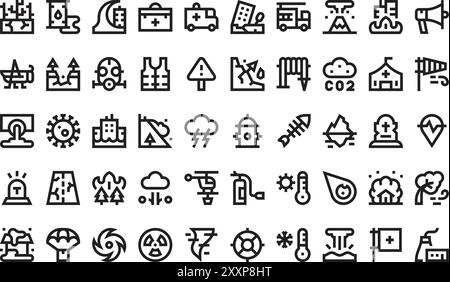 Die Icons-Sammlung für Naturkatastrophen ist eine Vektorillustration mit bearbeitbarem Strich. Stock Vektor