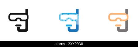 Das Symbol für die Tauchmaske zeigt die Kollektion oder das Set in Schwarz-weiß Stock Vektor