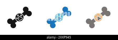 Dog Bone Icon Outline Kollektion oder Set in Schwarz-weiß Stock Vektor