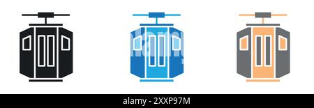 Aerial Tramway Icons Kollektion oder Set in Schwarz-weiß Stock Vektor