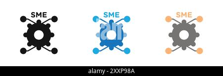Das Symbol für kleine und mittlere Unternehmen für kleine und mittlere Unternehmen zeigt eine Kollektion oder ein Set in Schwarzweiß Stock Vektor