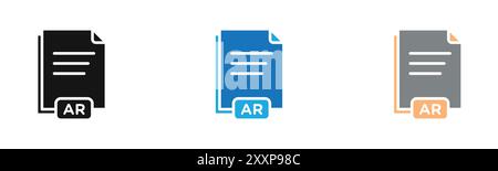 AR-Datei Dokumentensymbol, Sammlung oder Einstellung in Schwarzweiß Stock Vektor