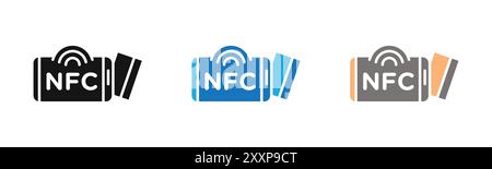 Das Symbol für drahtlose NFC-Zahlungen zeigt eine Sammlung oder einen Satz in Schwarzweiß Stock Vektor