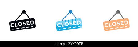 Symbol Closed Sign (geschlossenes Schild) zeigt eine Sammlung oder ein Set in Schwarzweiß Stock Vektor