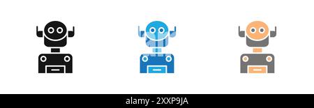 Robotersymbol umreißt Sammlung oder Set in Schwarzweiß Stock Vektor