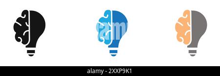 Brain Idea Icon Outline Kollektion oder Set in Schwarz-weiß Stock Vektor