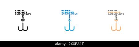 Seilhaken Icon Outline Kollektion oder Set in Schwarz-weiß Stock Vektor