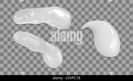 Realistische Creme-Textur. Ausstriche von Cremeproben. Satz isolierter weißer Proben transparenter Hintergrund. Hautpflegecreme Kosmetiklotion. Vektorabbildung. Stock Vektor